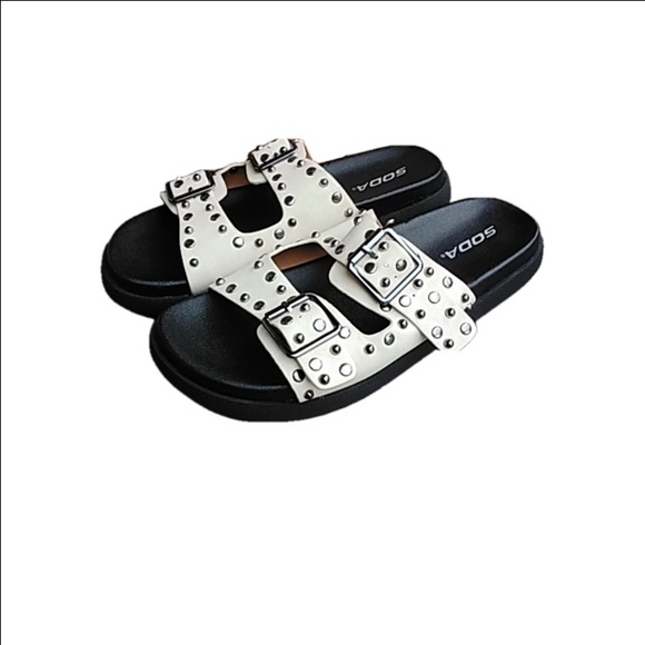 Soda Shoes - 🌸NWOT Soda Studded Slides Sandals Size 8M Cream and Black
